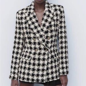 Zara Houndstooth Double Breasted Blazer size XS